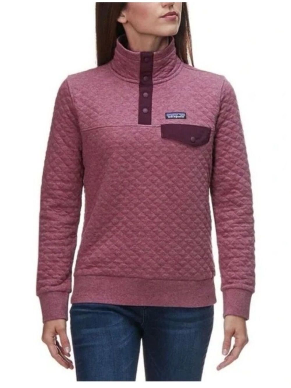 Patagonia Organic Women's Quilted Snap-Placket Pullover, plum mauve, size small
